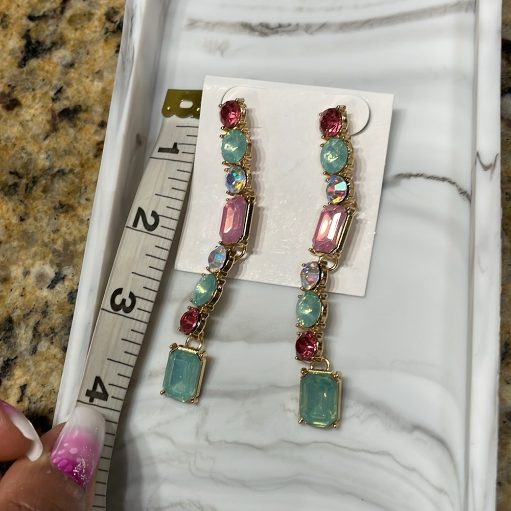 Multicolored Crystal Dangle Earrings - image 8